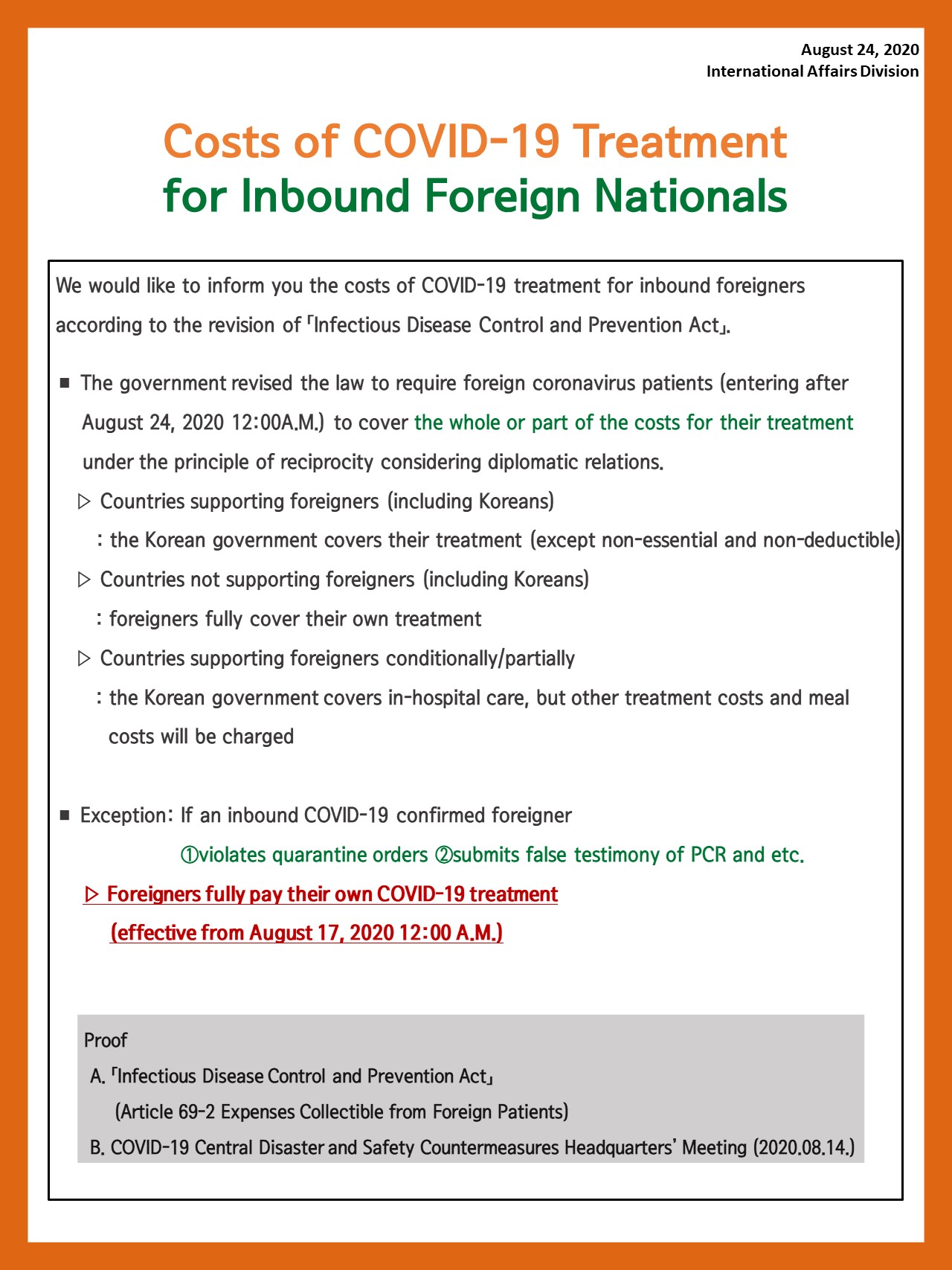 Costs of COVID19 Treatment for Inbound Foreign Nationals